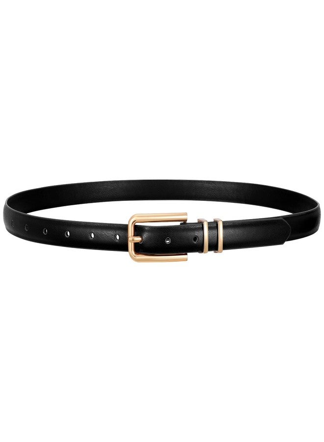 VONMELLI Women Skinny Leather Belt Thin Waist Black Belt for Women Jeans Dress Fashion Ladies Belt with Gold Buckle, S - Image 1